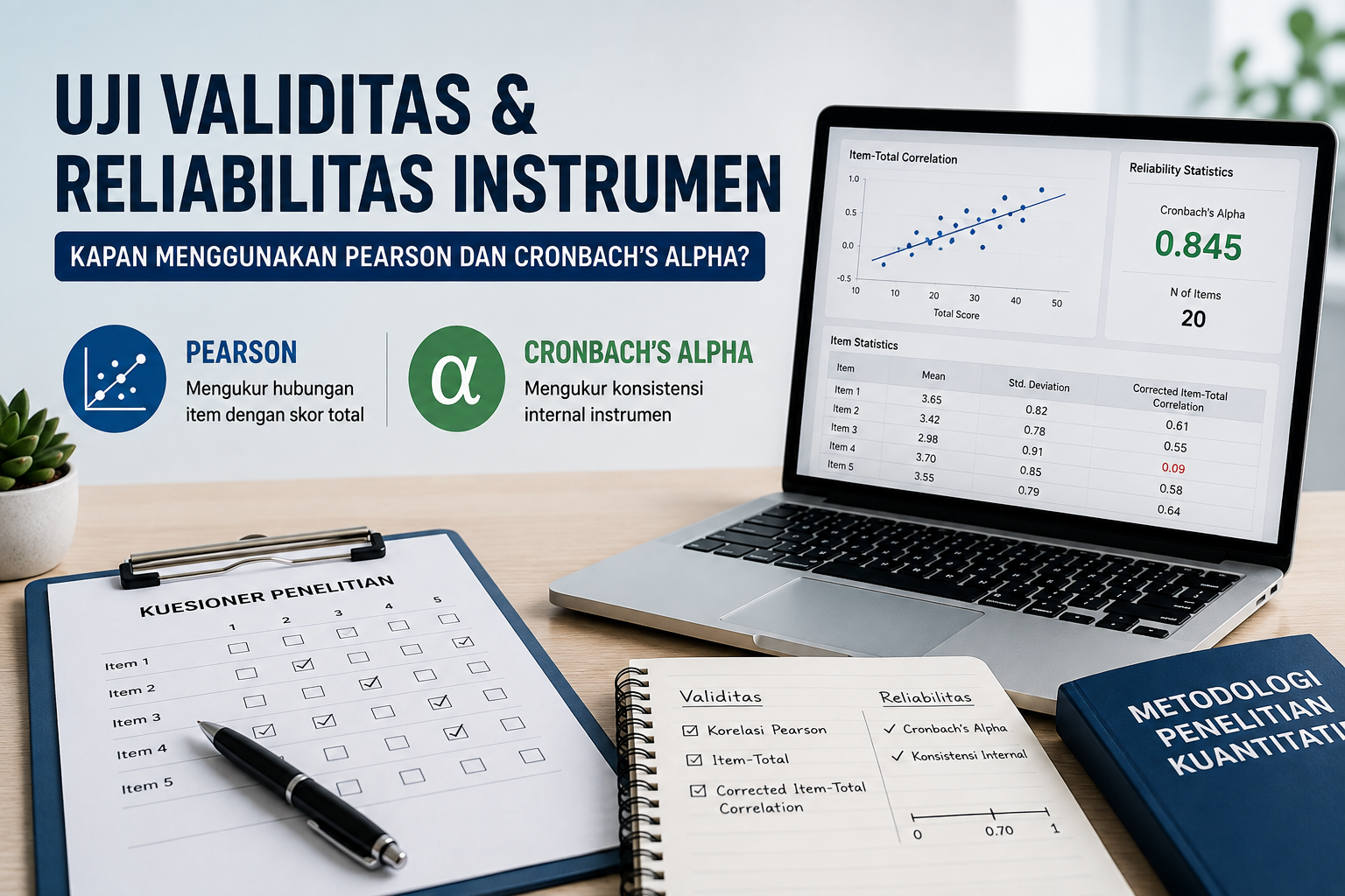 Uji Validitas dan Reliabilitas Instrumen: Kapan Menggunakan Pearson dan Cronbach's Alpha?